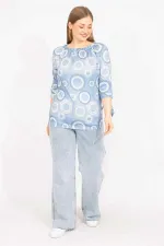 Kadın Mavi Büyük Beden Yaka Lastikli Kol Bağcıklı Bluz 65N35665