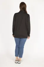 Women's Black Plus Size Front Placket Zippered Sweatshirt