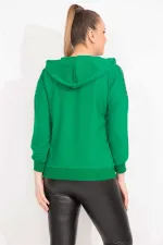 Kadın Saks Robası Dantel Ve Kapşon Detaylı Kanguru Cepli Sweat Shirt 65N35463