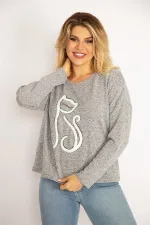 Kadın Gri Ön Nakışlı Bluz 65N34847