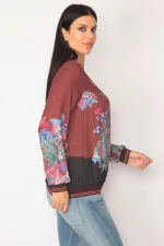 KADIN BORDO KOLAĞZI ETEK UCU VE YAKA RİBANALI BİSİKLET YAKALI BLUZ