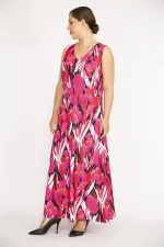 Kadın Büyük Beden Fujya V Yakalı Kolsuz Uzun Elbise