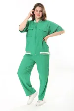 Kadın Büyük Beden Nar Ön Fermuarlı Ribanalı Tunik Ve Pantolon İkili Takım 65N37877