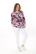 Kadın Büyük Beden Renkli Bisiklet Yakalı Uzun Kollu Bluz 65N37615