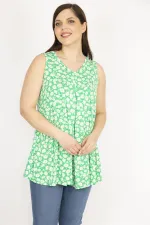 Kadın Kırmızı Büyük Beden Önü A Pileli V Yakalı Tunik