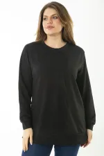 Kadın Büyük Beden Hardal Dueble Face Kumaş Renk Kombinli Sweatshirt 65N37124