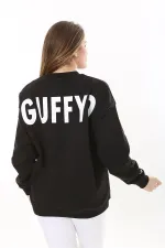 Kadın Büyük Beden Siyah Pamuk Kumaş Arka Baskılı Sweatshirt 65N37618