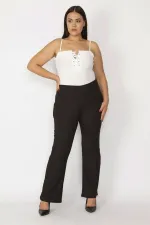 Kadın Bordo Kendinden Çizgili Strech Geniş Paçalı Pantolon 65N28669