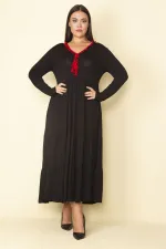 Kadın Kırmızı Yaka Detaylı Belden Büzgülü Katlı Uzun Elbise 65N28082