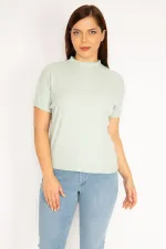 Kadın Yeşil Yumoş Kumaş Kısa Kollu Bluz 65N34940