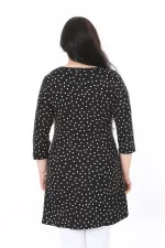Kadın Büyük Beden Siyah Puan Desenli Kapri Kollu Bluz 65N38010