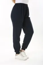 Kadın Büyük Beden Lacivert Paçası Ribanalı Eşofman Alt 65N37488