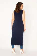 Kadın Lacivert Göğsü Taş Detaylı Kap 65N33205