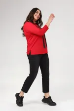 KADIN BORDO ÖNÜ DERİ DETAYLI BİSİKLET YAKA BLUZ