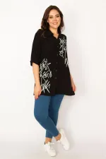 Kadın Mor Ön Düğmeli Baskı Detaylı Dokuma Viskon Kumaş Gömlek 65N33535