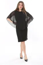 Kadın Büyük Beden Siyah Şifon Pelerinli Astarlı Dantel Elbise 65N37773