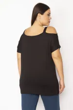 Kadın Siyah Askılı Omuz Dekolteli Lak Baskılı Bluz 65N28776