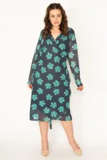 KADIN SİYAH KOLLARI TÜL BEDENİ ASTARLI KUŞAK BAĞLAMALI ÖNÜ AÇIK ANVELOP ELBİSE