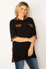 Kadın Siyah Loopar Garnili Dokuma Viskon Kumaş Gömlek 65N34279