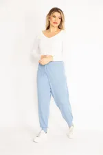 Kadın Bebe Mavisi Kendinden Çizgili Bel Bağcıklı Pantolon 65N35103