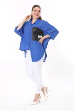 Chemise en similicuir grande taille pour femme, fermeture à boutons-pression, poche et détail sur le devant 65N37698 Chemise en similicuir grande taille pour femme, fermeture à boutons-pression, poche et détail sur le devant 65N37698