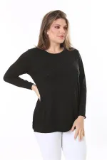 Kadın Büyük Beden Siyah Önü Taş Ve Sırtı Dantel Detaylı Uzun Kollu Bluz 65N37803