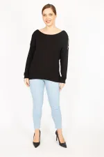 Kadın Siyah Büyük Beden Omuz Dekolteli Bluz