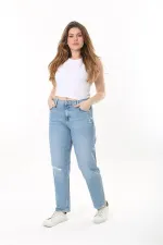 Kadın Büyük Beden Mavi Yüksek Bel 5 Cepli Kot Pantolon 65N37484