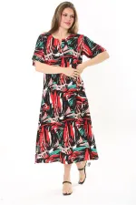 Kadın Büyük Beden Siyah Dokuma Viskon Kumaş Ön Pat Düğmeli Uzun Elbise 65N37861