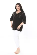 Chemisier noir à détails en pierre grande taille pour femme 65N37978