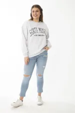 Women's Plus Size Gray Embroidered Print Detailed Swatshirt 65N37010