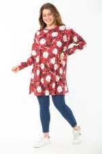 Kadın Büyük Beden Bordo Noel Desenli Tunik Elbise 65N37426