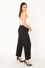 Kadın Lacivert Sandy Kumaş Ütü İzi Çima Dikişli Cepli Pantolon 65N31842