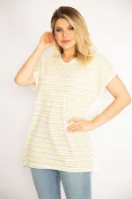 Kadın Kemik Ön Çizgili Arkası Düz Düşük Kollu Viskon Bluz 65N34914