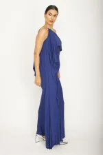 KADIN SAKS UZUN VOLAN EDTAYLI VİSKON ELBİSE