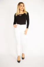 Kadın Kemik Paçası Dantel Ve İnci Detaylı Yan Bel Lastikli Likralı Kot Pantolon 65N34959