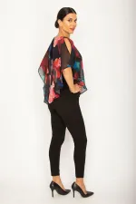 KADIN SİYAH ÜST KISMI ŞİFON PELERİN DETAYLI TULUM