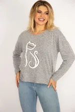 Kadın Gri Ön Nakışlı Bluz 65N34847