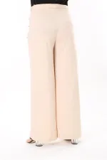 Kadın Büyük Beden Beyaz Süs Metal Düğmeli Cepsiz Pantolon 65N37817