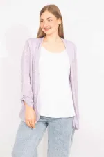 Kadın Lila Büyük Beden İkili Görünümlü Tek Parça Kol Detaylı Bluz 65N35575