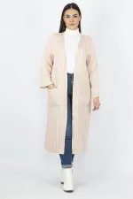 Kadın Pudra Cep Detaylı Çizgili Kap 65N33162