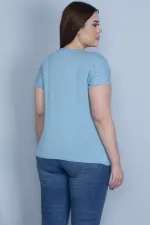 Kadın Mavi Lak Baskılı Düşük Kol Bluz 65N22983