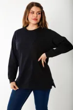 Kadın Büyük Beden Hardal Dueble Face Kumaş Renk Kombinli Sweatshirt 65N37124