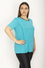 Kadın Turkuaz Biye Ve Kup Detaylı Spor Bluz 65N27223