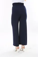 Kadın Büyük Beden Lacivert Beli Geniş Lastikli Likralı Jarse Pantolon 65N37845