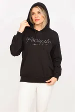 Kadın Siyah Taş Ve Dantel Detaylı Kapşonlu Sweatshirt   65N35309