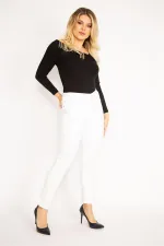 Kadın Kemik Paçası Dantel Ve İnci Detaylı Yan Bel Lastikli Likralı Kot Pantolon 65N34959