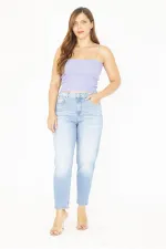 Kadın Büyük Beden Mavi Yüksek Bel 5 Cepli Kot Pantolon 65N36814