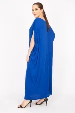 Kadın Saks Büyük Beden Salaş Kesim Astarlı Elbise 65N35835