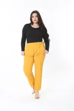 Kadın Büyük Beden Hardal Beli Lastikli Yan Cepli Pantolon 65N38929